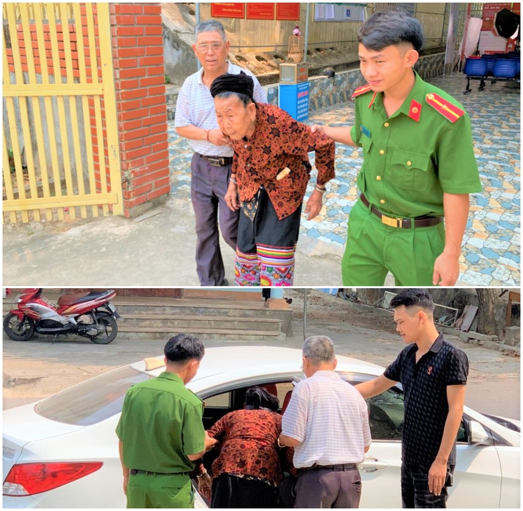 Công an huyện Tương Dương và Công an thị trấn Thạch Giám bố trí xe đưa đón tận nhà các cụ già đi làm CCCD gắn chíp