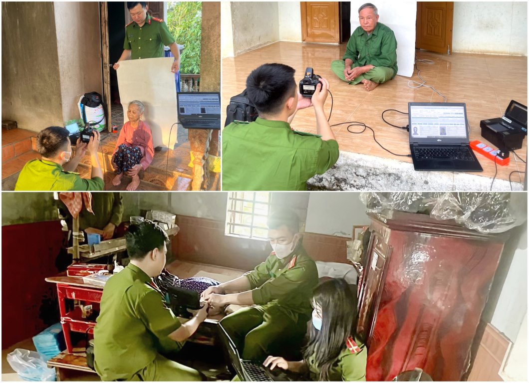 Công an huyện Quỳ Hợp đến từng gia đình người già, người neo đơn, tàn tật để làm CCCD