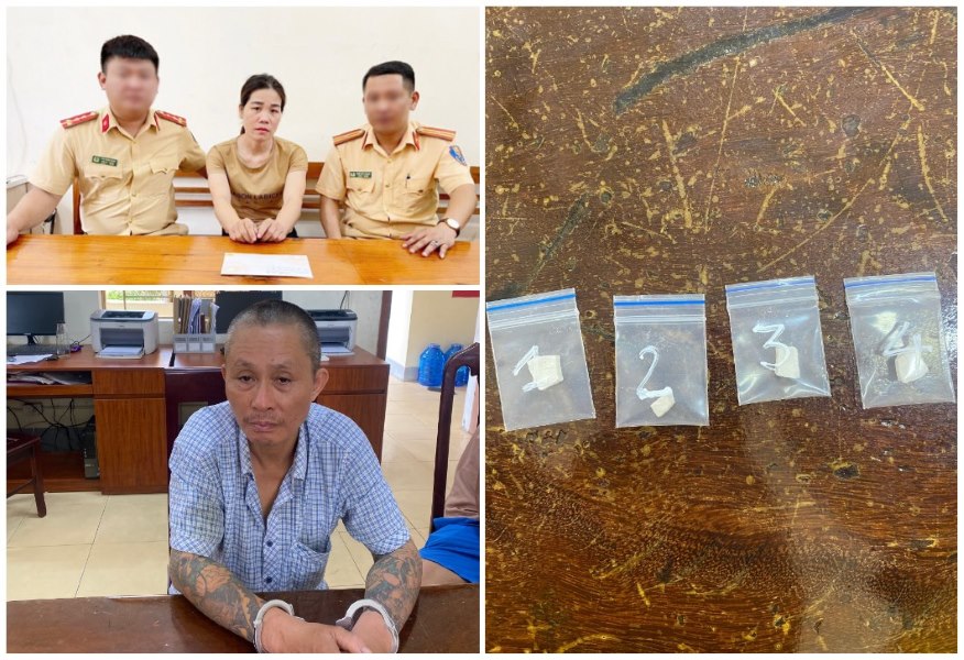 Đối tượng Lữ Thị Hạnh, đối tượng Nguyễn Đức Thanh vừa bị Đội CSGT đường bộ số 1 bắt quả tang về hành vi tàng trữ trái phép chất ma túy
