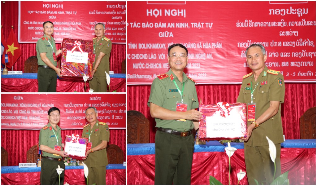 Công an tỉnh Xiêng Khoảng tặng quà Công an tỉnh Nghệ An