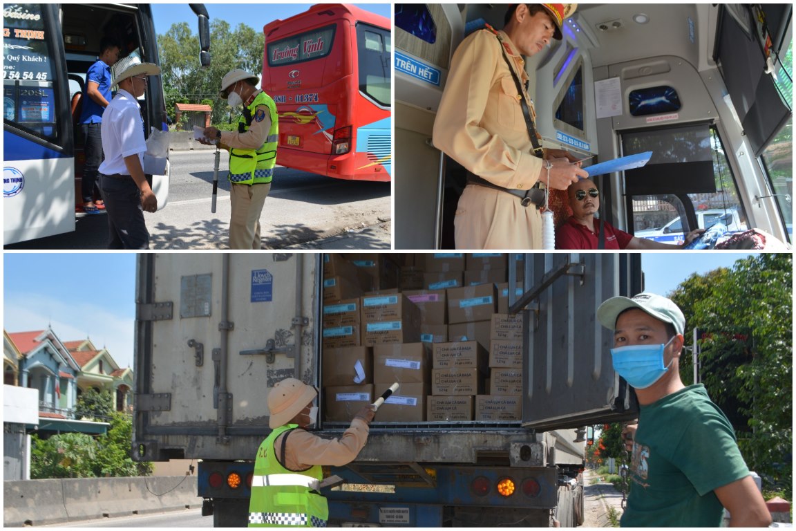 Lực lượng CSGT tập trung kiểm tra, xử lý vi phạm đối với xe khách, xe container