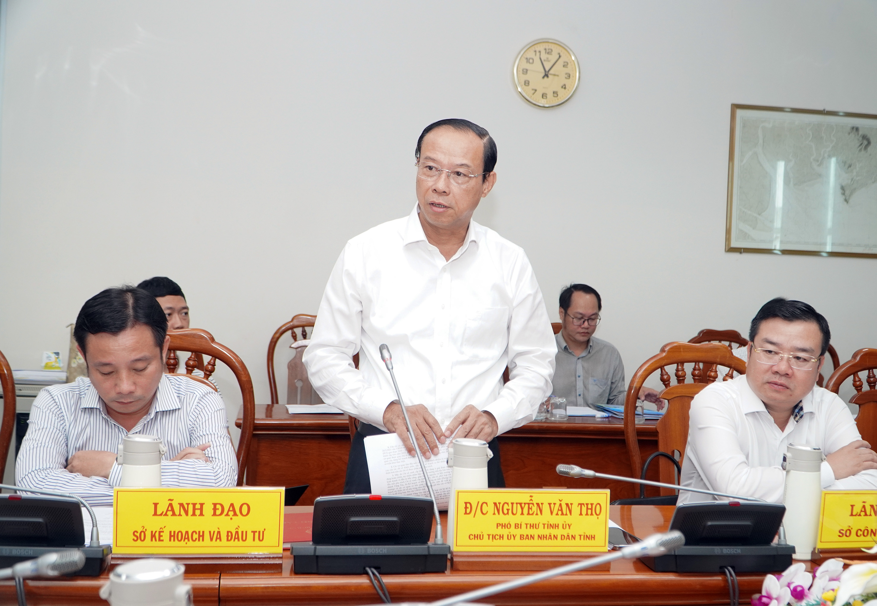 Chủ tịch UBND tỉnh Nguyễn Văn Thọ phát biểu tại buổi làm việc.