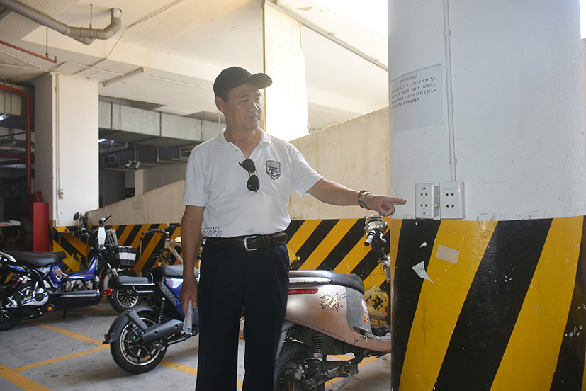 Ổ sạc cho xe điện được lắp đặt xa khu để xe máy, xe ô tô tại chung cư DIC Phoenix Vũng Tàu.