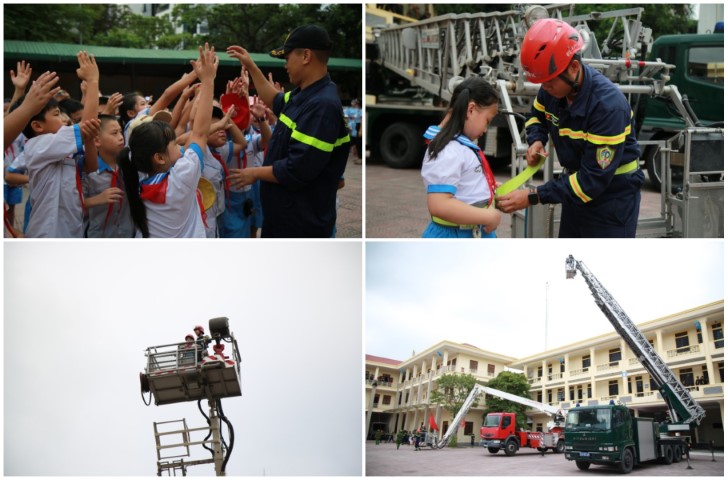 Được lên chiếc xe thang cao nhất là trải nghiệm khiến các em học sinh hào hứng