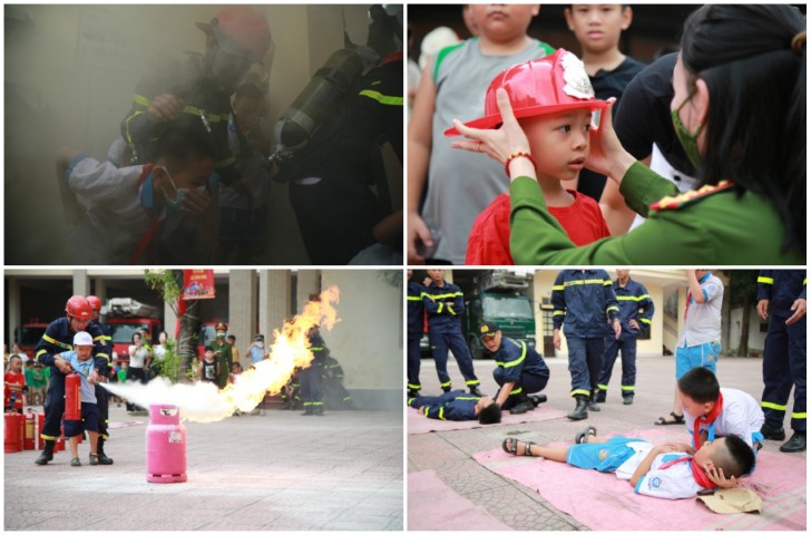 ​     Các em học sinh được hướng dẫn kỹ năng chữa cháy, sơ cứu ban đầu và thoát nạn trong môi trường có khói, khí độc