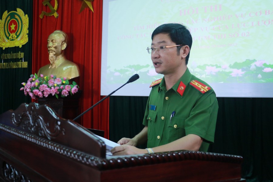 Đồng chí Đại tá Trần Ngọc Tuấn, Phó Giám đốc Công an tỉnh phát biểu khai mạc 