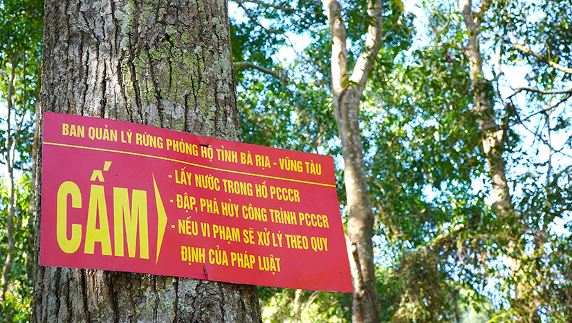 Các biển cấm, biển cảnh báo được gắn ở các lối vào rừng.