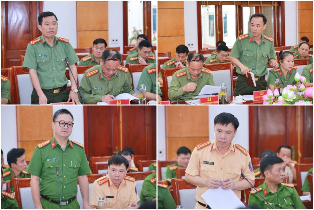 Đại diện lãnh đạo các phòng chức năng Công an tỉnh tham luận tại Hội nghị