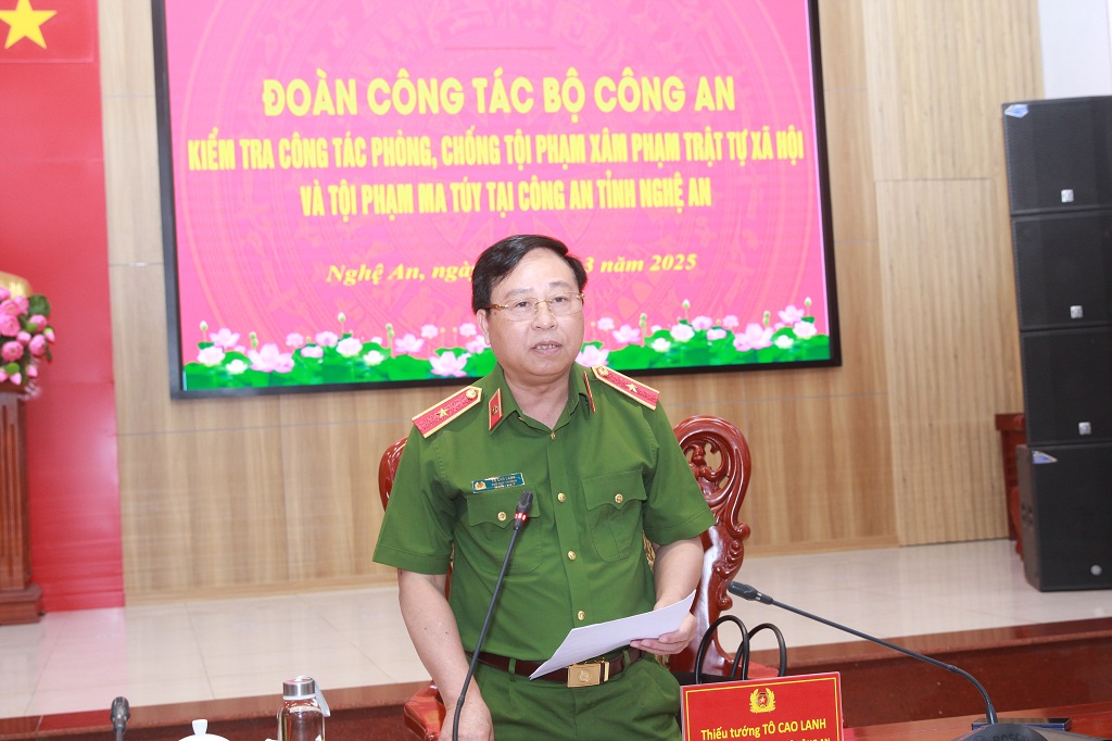Đồng chí Thiếu tướng Tô Cao Lanh, Phó Cục trưởng Cục Cảnh sát Hình sự - Bộ Công an phát biểu chỉ đạo tại Hội nghị