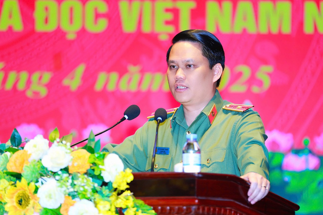 Đồng chí Thiếu tướng Bùi Quang Thanh, Ủy viên Ban Thường vụ Tỉnh ủy, Bí thư Đảng ủy, Giám đốc Công an tỉnh phát biểu chỉ đạo 
