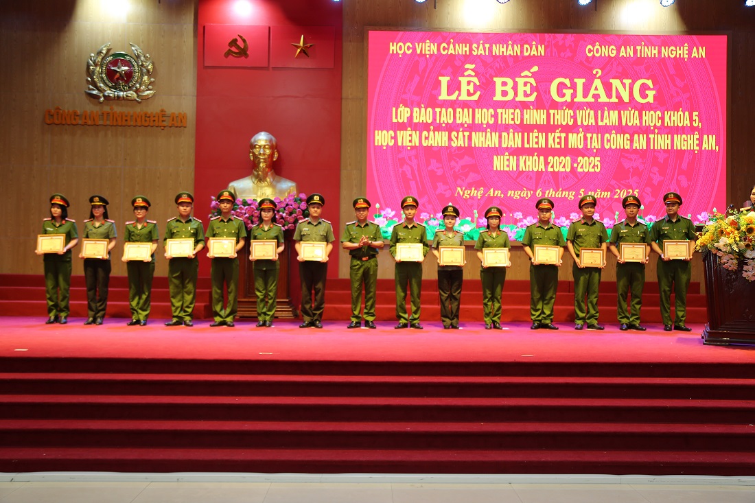 Trao Giấy khen cho các học viên có thành tích xuất sắc trong nhiệm vụ học tập, rèn luyện, quản lý, xây dựng trường học
