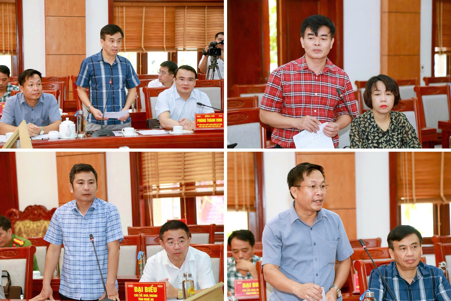 Đại biểu các Sở, Ban của tỉnh Nghệ An và Khu Di tích đặc biệt Kim Liên trao đổi tình hình hư hại thực tế và đề xuất các phương án khắc phụ