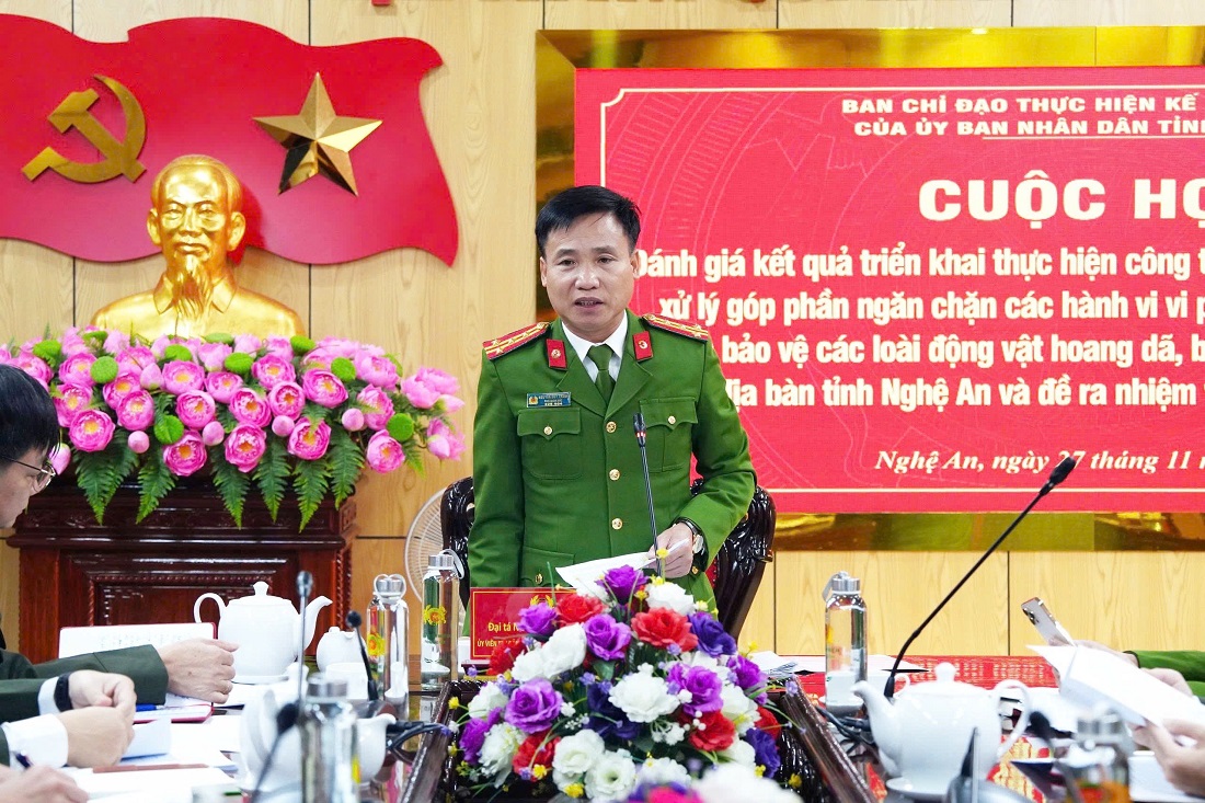Đồng chí Đại tá Nguyễn Duy Thanh, Phó Giám đốc Công an tỉnh, Trưởng ban chỉ đạo phát biểu 