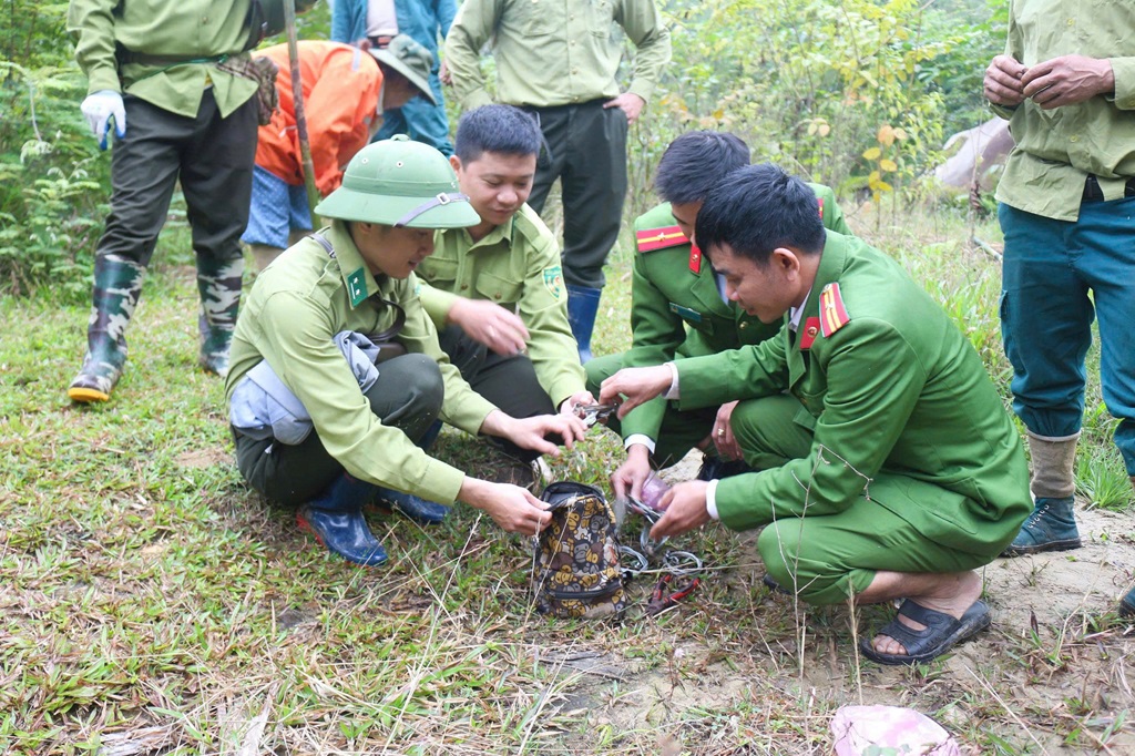 Trong quá trình tuần tra, kiểm soát, Tổ công tác phát hiện, thu giữ nhiều bẫy động vật rừng được đặt trái phép