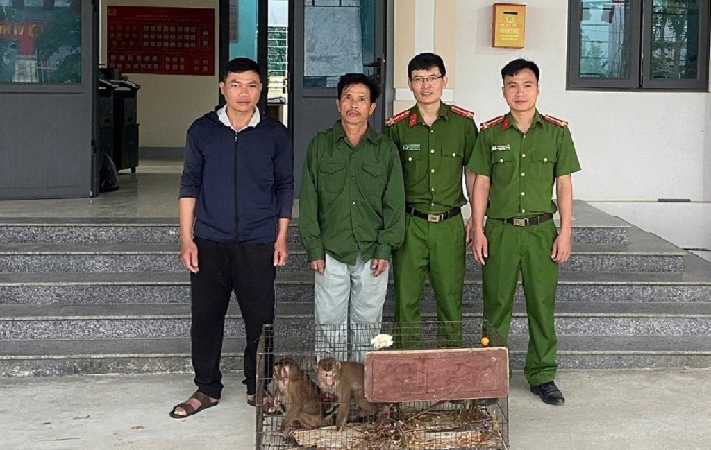 Công an xã Sơn Lâm tiếp nhận 02 cá thể khỉ từ công dân L.V.T.