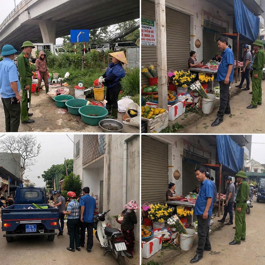Công an phường Vinh Hưng tuyên truyền, xử lý tình trạng họp chợ trái phép