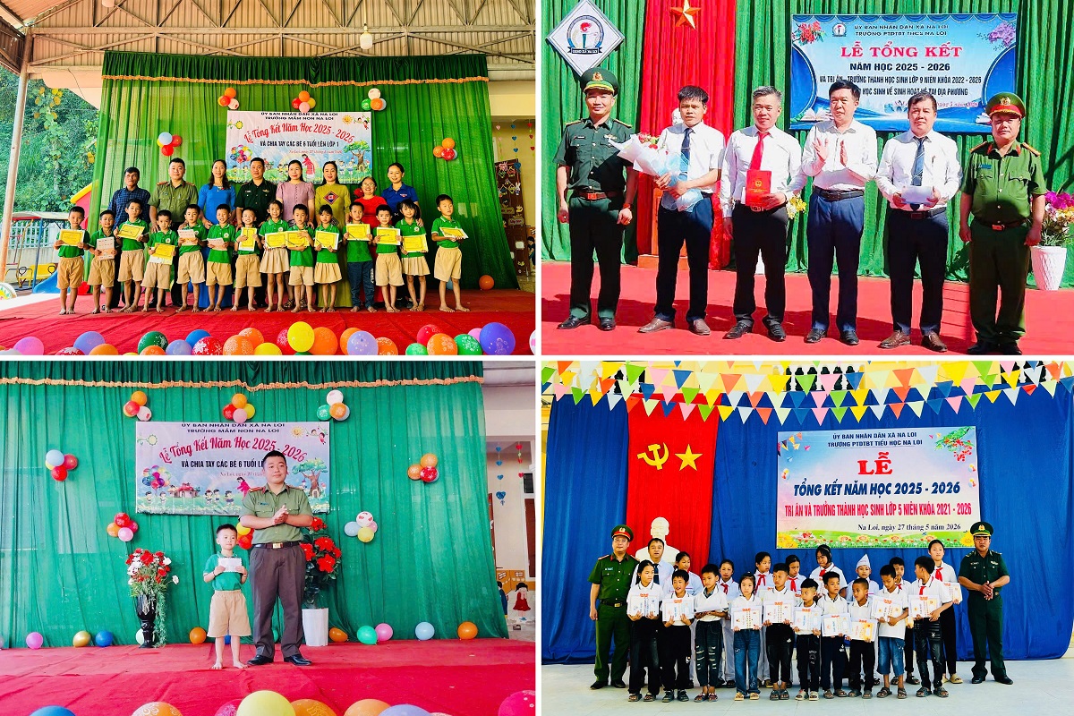 Công an xã Na Loi trao quà động viên tại Lễ Tổng kết năm học