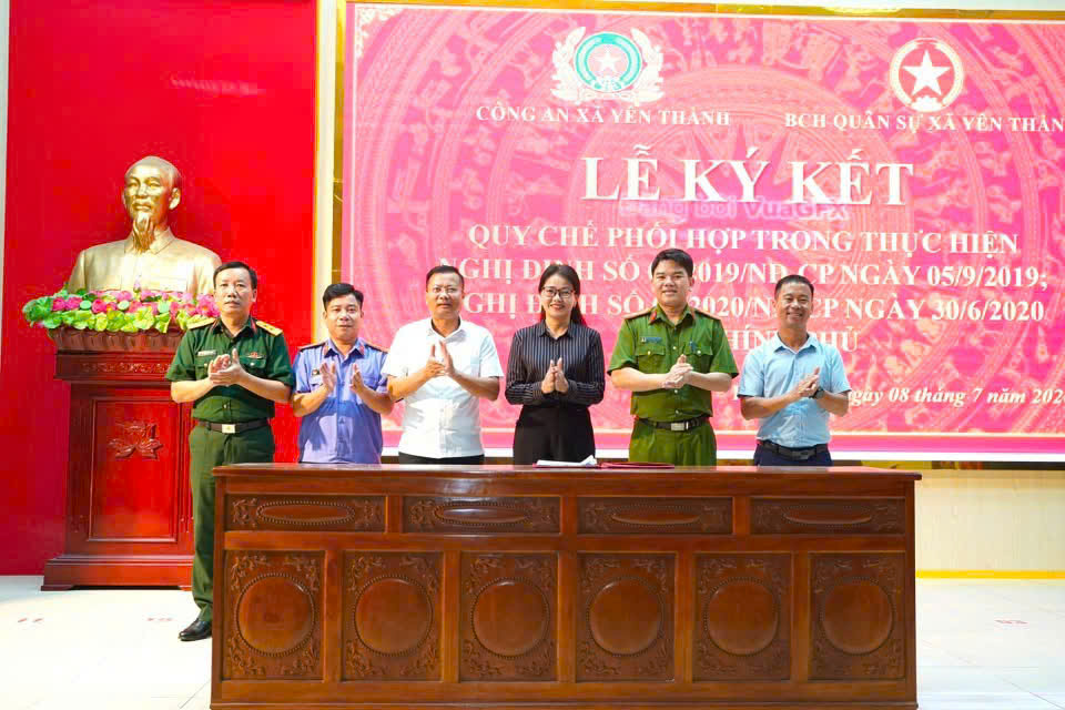 Công an xã Yên Thành và Ban Chỉ huy Quân sự xã ký kết Quy chế phối hợp