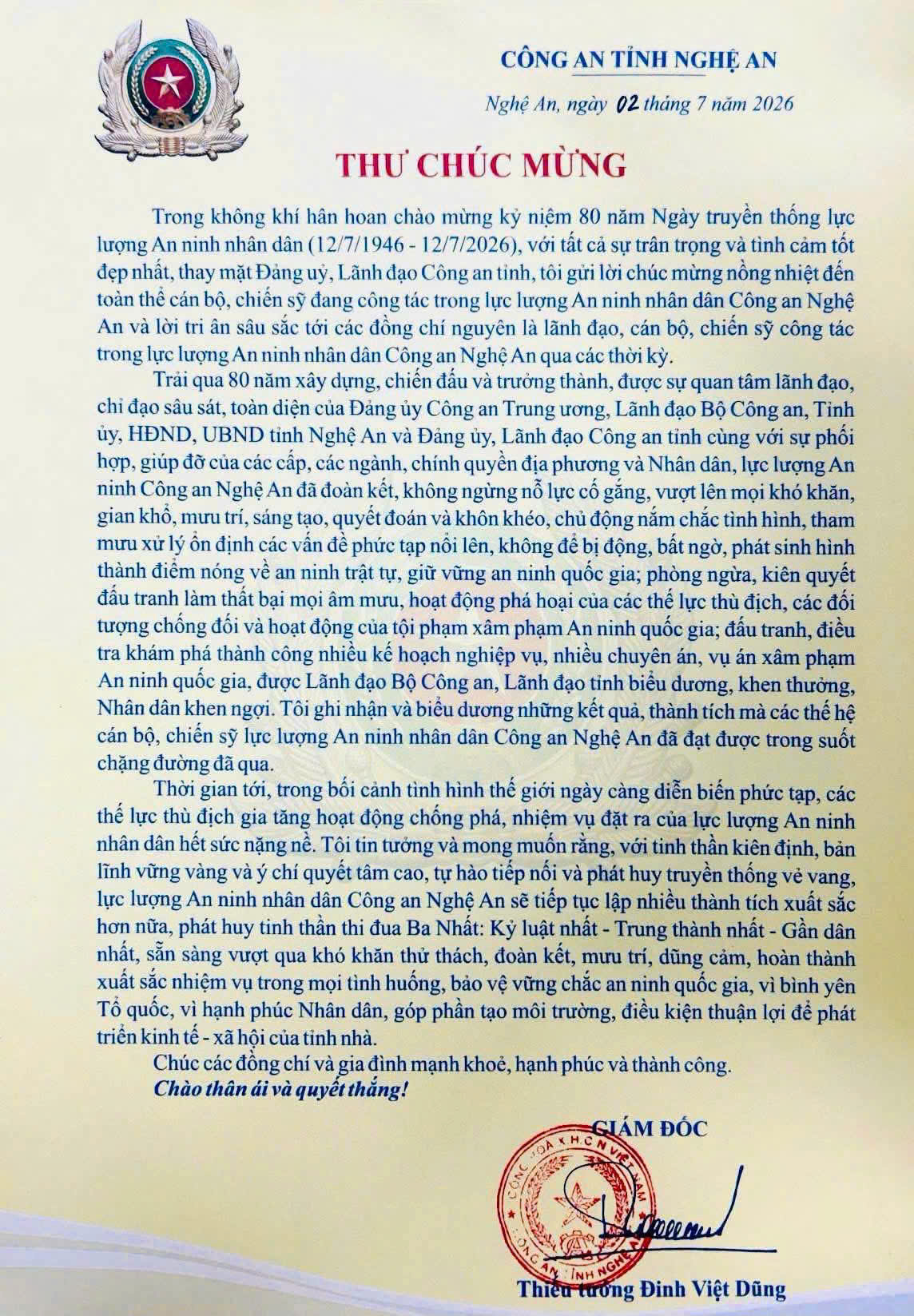 Thư chúc mừng