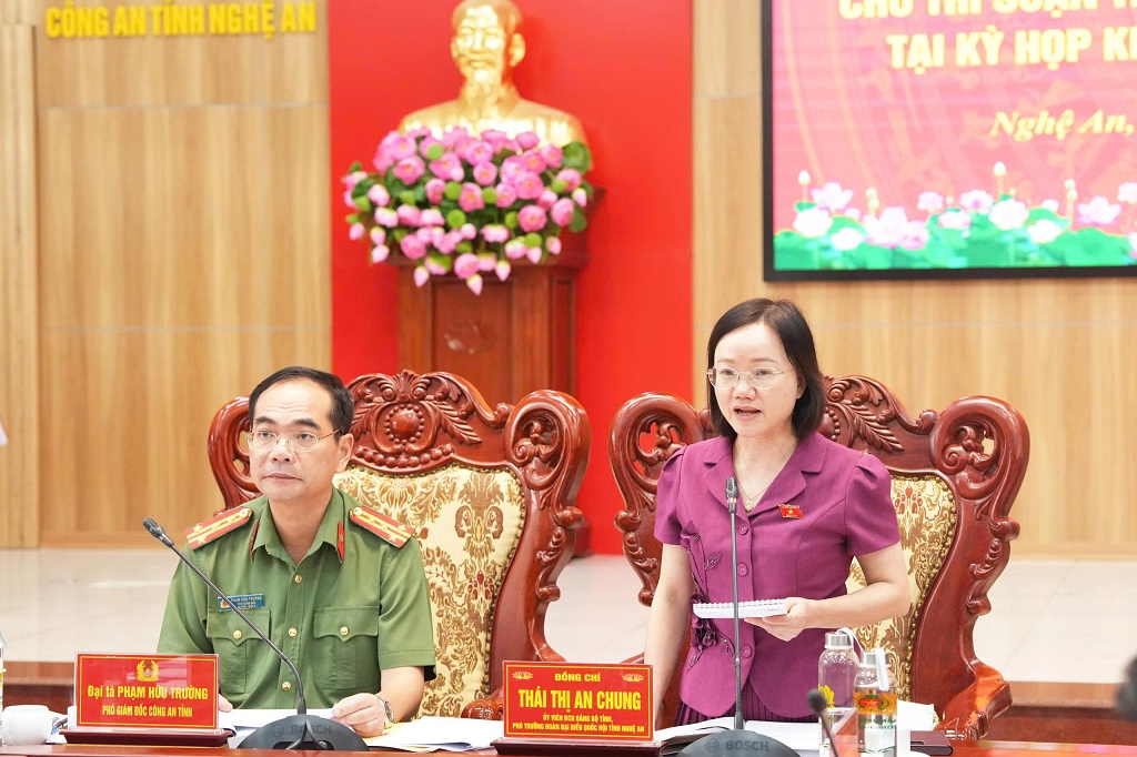 Đồng chí Thái Thị An Chung, Ủy viên Ban Chấp hành Đảng bộ tỉnh, Phó Trưởng đoàn Đại biểu Quốc hội tỉnh phát biểu tại Hội thảo