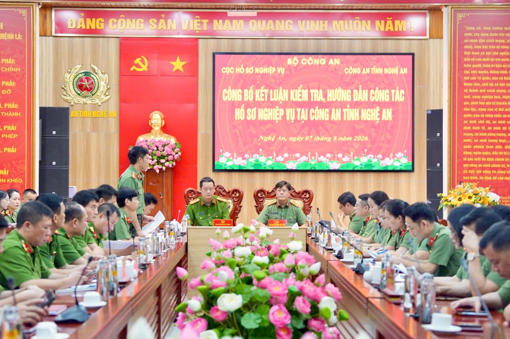 Kết luận kiểm tra công tác hồ sơ nghiệp vụ tại Công an tỉnh Nghệ An