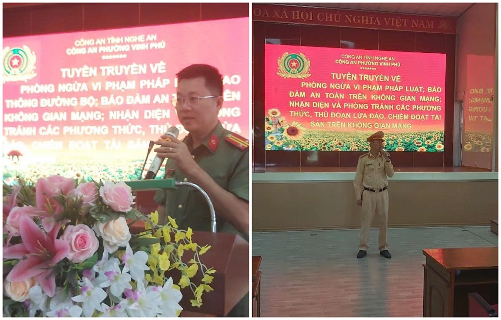 Công an phường Vinh Phú phối hợp tuyên truyền, phổ biến pháp luật cho học sinh, sinh viên