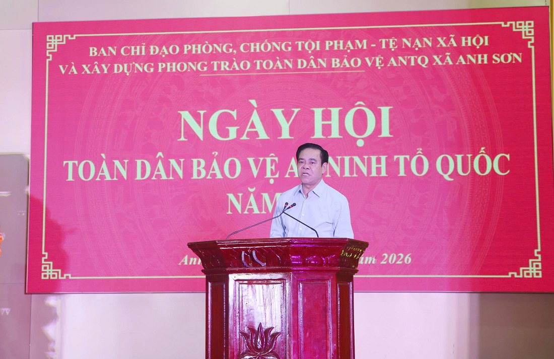Chủ tịch UBND tỉnh Võ Trọng Hải phát biểu tại Ngày hội toàn dân bảo vệ an ninh Tổ quốc năm 2026 xã Anh Sơn
