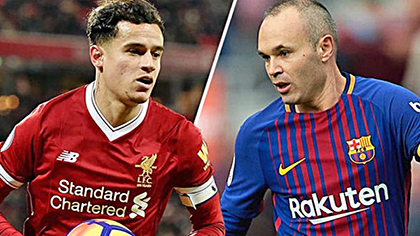 Iniesta (bìa phải) chẳng việc gì phải lo lắng về tương lai khi Coutinho cập bến Barcelona.