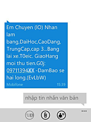 Tin nhắn từ sim số +849711394XX gửi ngày 16-1 chào mời làm bằng cấp giả.