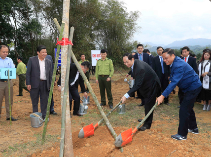 Chủ tịch nước Trần Đại Quang tham gia trồng cây tại xã Quân Bình (huyện Bạch Thông, tỉnh Bắc Kạn).