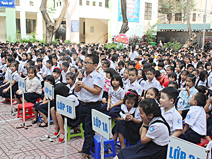 HS Trường TH Hạ Long hào hứng tham gia chương trình đố vui chủ đề Tết Nguyên đán. 