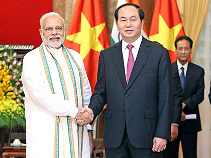 Chủ tịch nước Trần Đại Quang tiếp ngài Narendra Modi, Thủ tướng Ấn Độ nhân chuyến thăm của Thủ tướng Ấn Độ tới Việt Nam tháng 9-2016. 