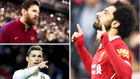 Lionel Messi, Cristiano Ronaldo và Mohamed Salah. 