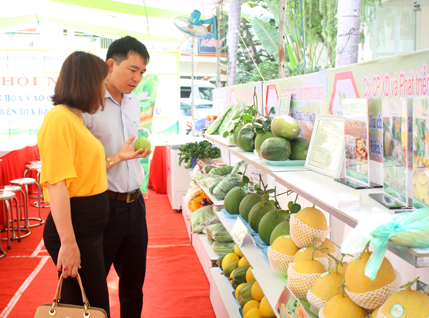 Các DN phân phối tham quan, tìm hiểu sản phẩm tại Hội nghị kết nối hàng hóa vào hệ thống phân phối và tiêu thụ sản phẩm do Trung tâm Xúc tiến thương mại tỉnh tổ chức sáng 29-3-2018.