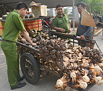 Một xe lôi tự chế bị thu giữ.