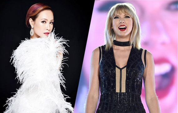 Ca sĩ Uyên Linh (trái) và ngôi sao Taylor Swift.