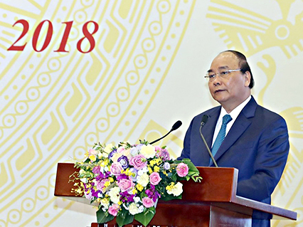 Thủ tướng Chính phủ Nguyễn Xuân Phúc phát biểu tại hội nghị. Ảnh: THỐNG NHẤT
