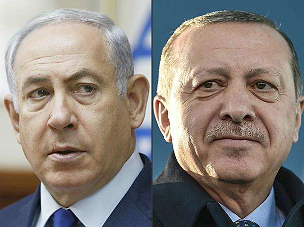 Thủ tướng Israel Benjamin Netanyahu (trái) và Tổng thống Thổ Nhĩ Kỳ Recep Tayyip Erdogan. (Ảnh: AFP)