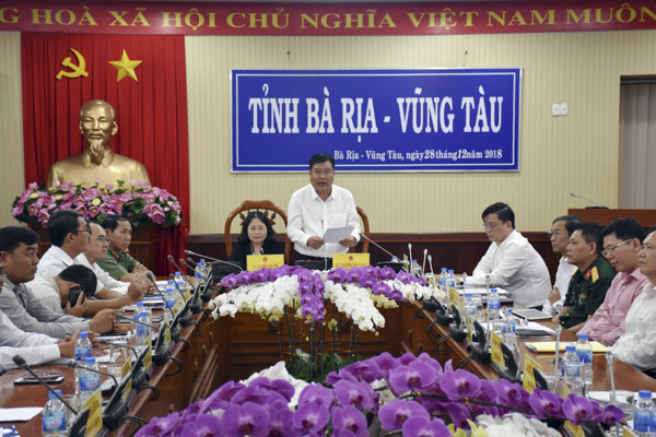 Đồng chí Nguyễn Văn Trình, Chủ tịch UBND tỉnh phát biểu tại điểm cầu BR-VT.