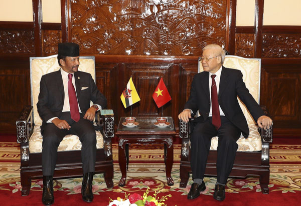 Tổng Bí thư, Chủ tịch nước Nguyễn Phú Trọng hội đàm hẹp với Quốc vương Brunei Darussalam Haji Hassanal Bolkiah. Ảnh: TRÍ DŨNG