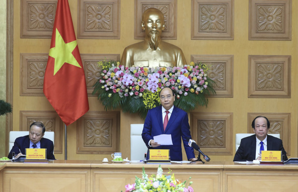 Thủ tướng Nguyễn Xuân Phúc phát biểu tại buổi gặp mặt đoàn đại biểu  Hiệp hội Doanh nghiệp vừa và nhỏ Việt Nam ngày 26/12. Ảnh: THỐNG NHẤT 