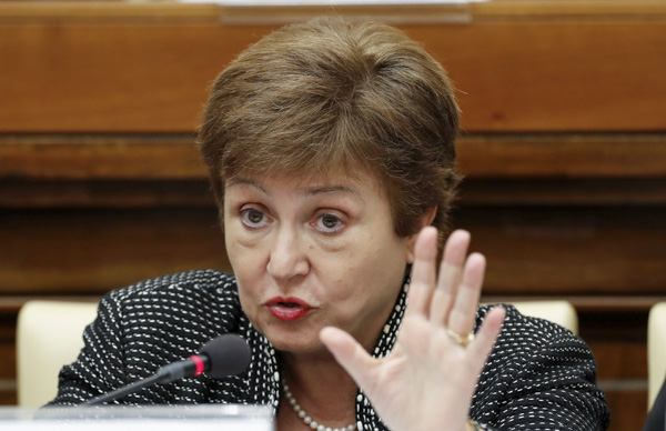 Tổng Giám đốc IMF Kristalina Georgieva phát biểu tại một cuộc họp báo. 