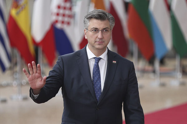 Thủ tướng Croatia Andrej Plenkovic tới dự hội nghị của Hội đồng châu Âu tại Brussels, Bỉ, ngày 20/2/2020. 