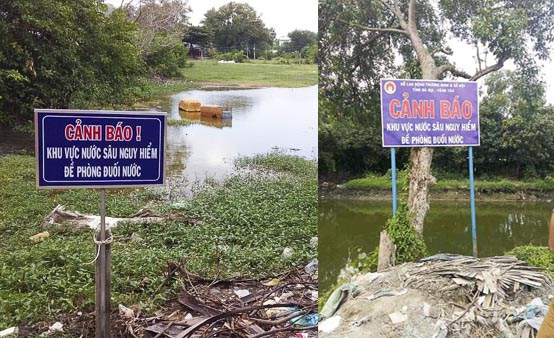   Một số biển cảnh báo khu vực nguy hiểm đề phòng đuối nước do Sở LĐTBXH và địa phương lắp đặt tại huyện Đất Đỏ.