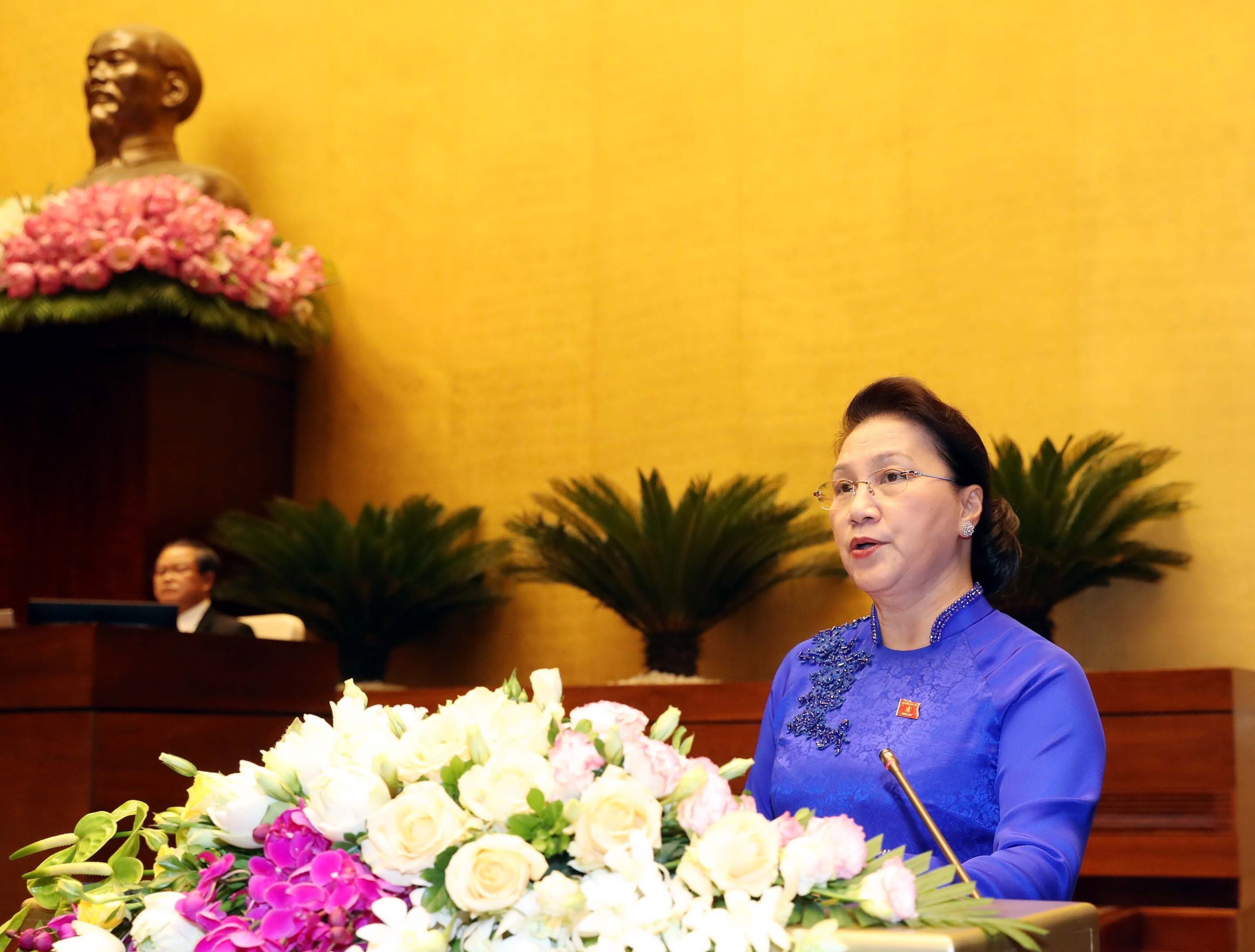 Chủ tịch Quốc hội Nguyễn Thị Kim Ngân phát biểu bế mạc kỳ họp.