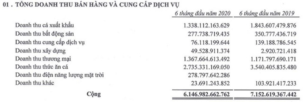 Cơ cấu doanh thu 6 tháng đầu năm 2020 của ASM.