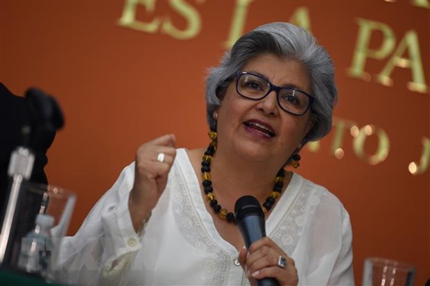 Bộ trưởng Kinh tế Mexico Graciela Márquez Colín phát biểu tại một cuộc họp báo ở Washington DC., Mỹ.