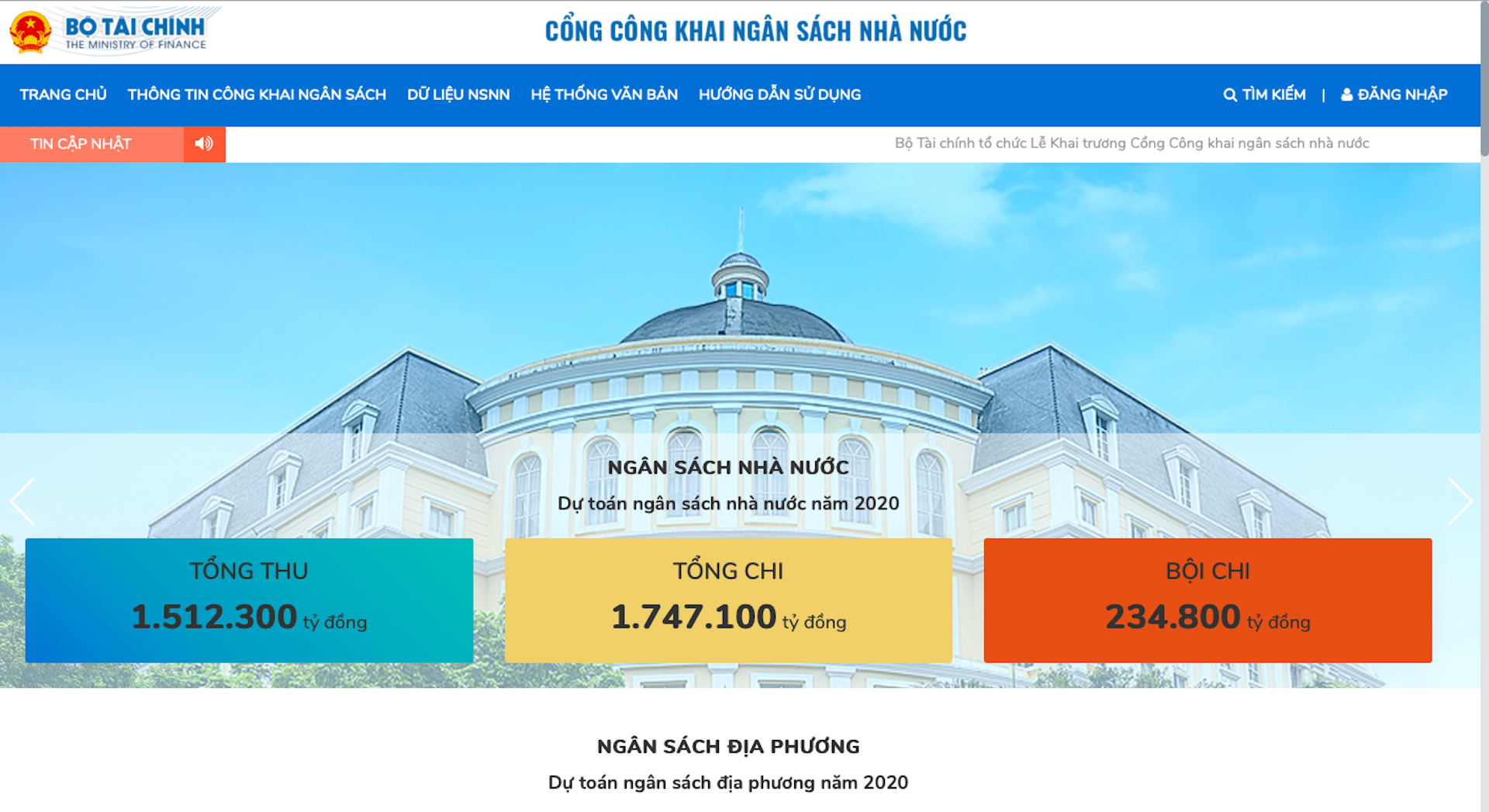 Giao diện Cổng Công khai ngân sách Nhà nước.