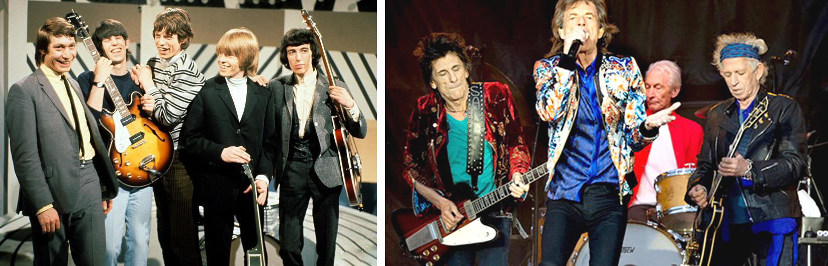 Ban nhạc Rolling Stones trước đây và hiện nay.