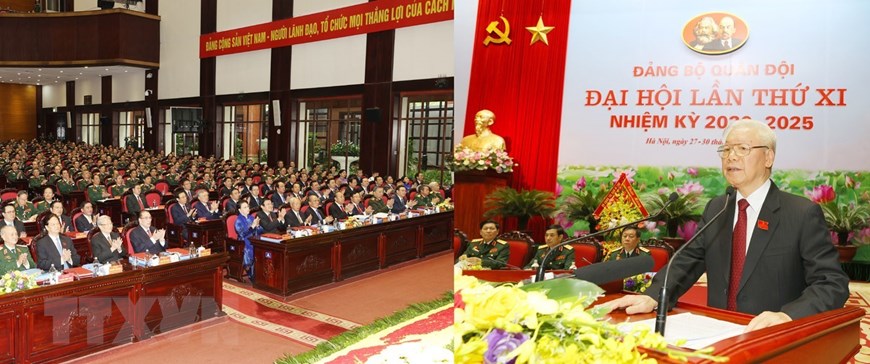 Tổng Bí thư, Chủ tịch nước Nguyễn Phú Trọng, Bí thư Quân ủy Trung ương phát biểu chỉ đạo Đại hội đại biểu Đảng bộ Quân đội lần thứ XI.